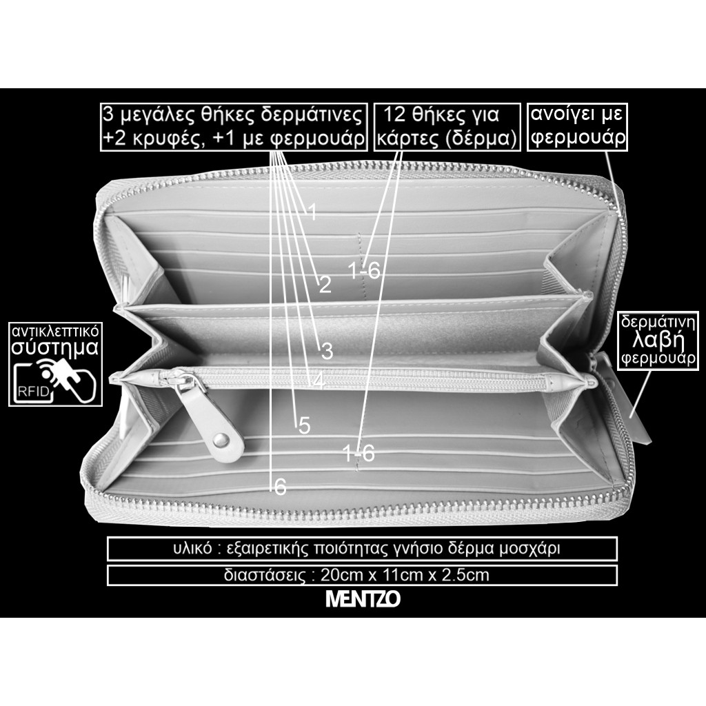 MENTZO L202 YELLOW RFID SELENE ΔΕΡΜΑΤΙΝΟ ΠΟΡΤΟΦΟΛΙ
