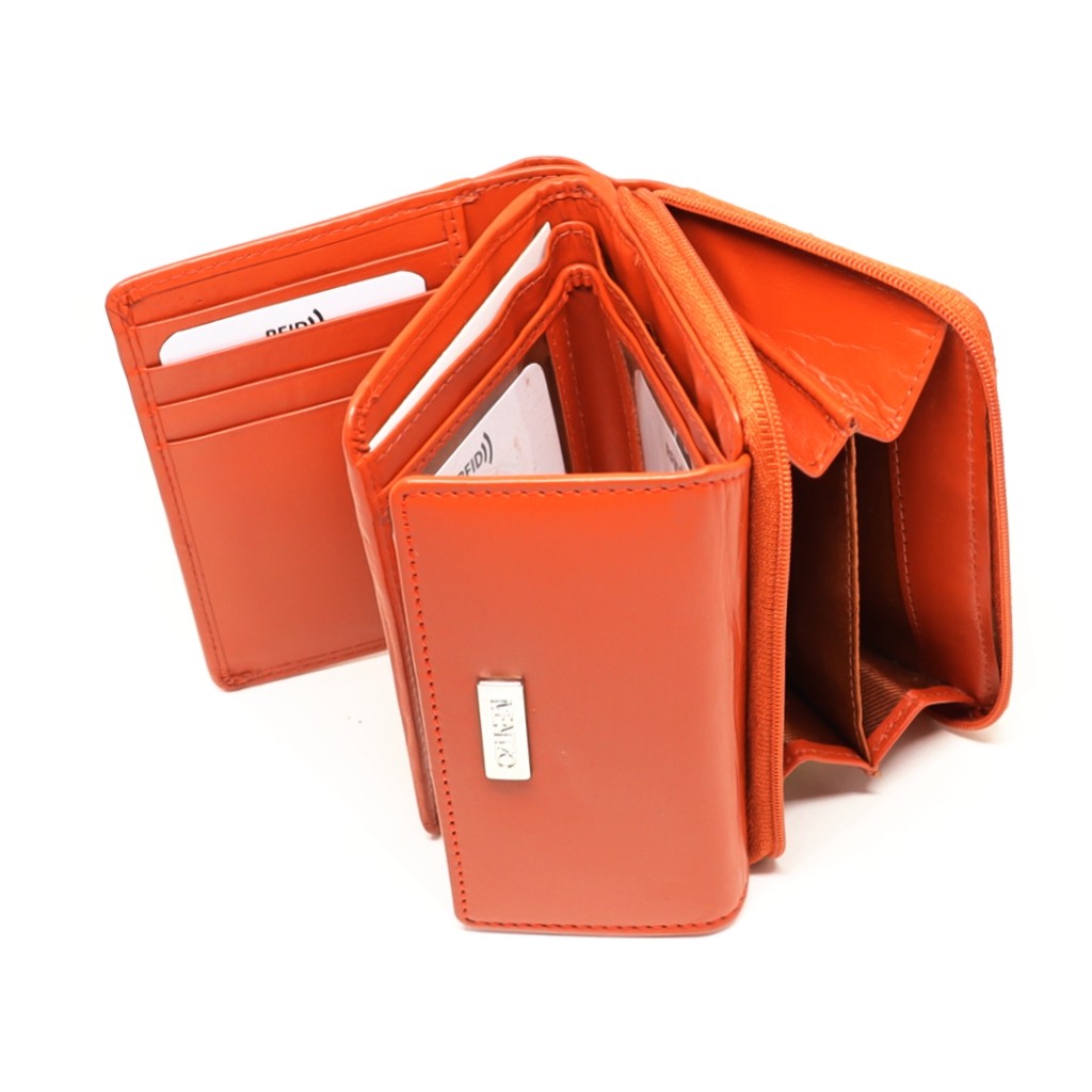 MENTZO L201 *ORANGE PAPAYA* RFID CALYPSO ΔΕΡΜΑΤΙΝΟ ΠΟΡΤΟΦΟΛΙ